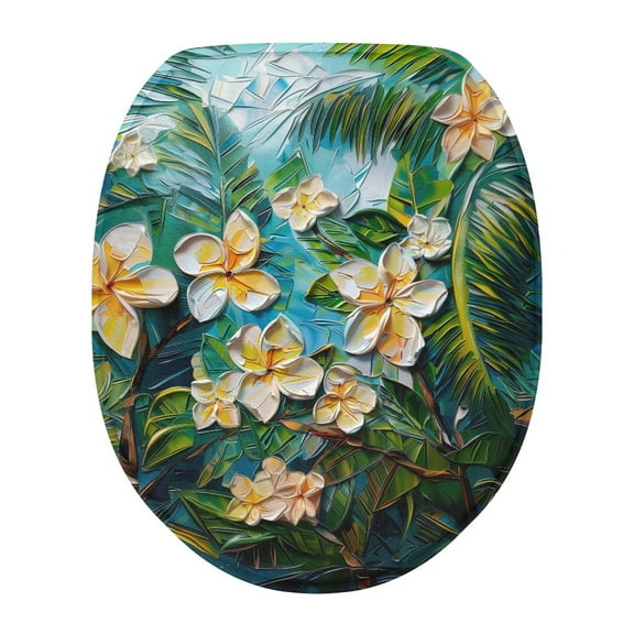 ZIATUBLE Palm Leaf Flower Toilet Lid Seat Cover Oil Painting Toilet Seat Covers for Bathroom Elongated Decor Toilet Seat Covers Lids One Piece Toilet Lid Cover Fits Most Toilet Lids
