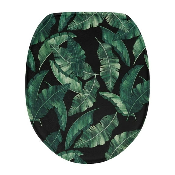 ZIATUBLE Palm Leaf Toilet Lid Dust Cover Restrooms Toilet Cover Mat Elongated Toilet Cover Protector Universal Washable Toilet Seat Cover for Bathroom Decoraction