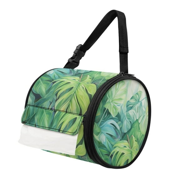 ZIATUBLE Palm Leaves Paper Towel Holder Kitchen Paper Towel Holder Organizer with Adjustable Strap Paper Towel Roll Storage Organizer Reusable Hanging Paper Storage Bag for Camping