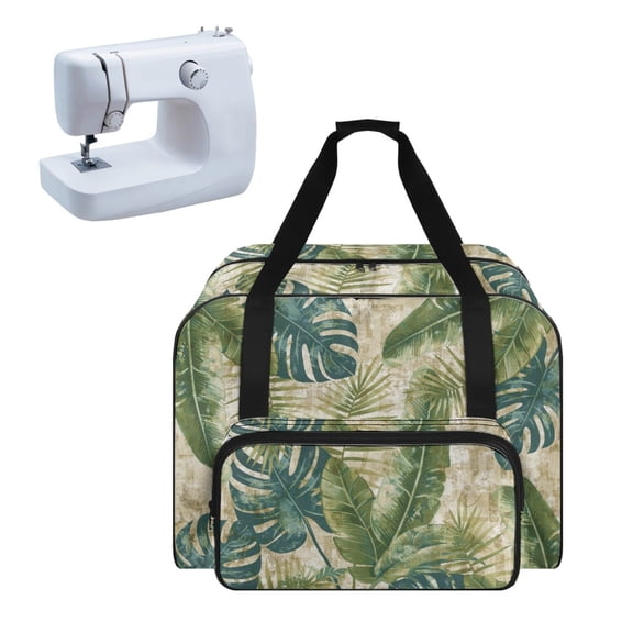 ZIATUBLE Palm Leaves Portable Padded Storage Large Capacity Sewing Machine Cases Easy to Clean Sewing Machine Carrying Case Tote Bag Lightweight Sewing Machine Accessories Storage Box