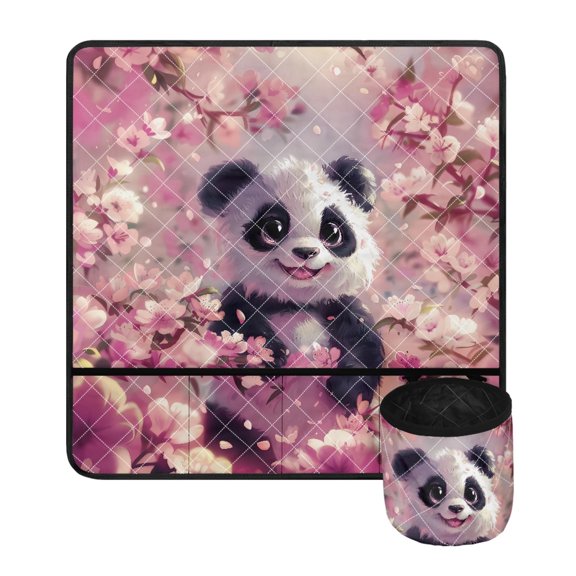 ZIATUBLE Panda Sewing Machine Mat Cherry Blossom Sewing Machine Carrying Pad Waterproof Sewing Machine Mat with Storage Pockets Protective Mat for Standard Household Sewing Machines