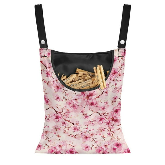 ZIATUBLE Peach Blossom Hanging Storage Organizer Washable Laundry Clothes Pin Bag Set of 2 Heavy Duty Clothespin Bag for Clothesline Outdoor Stretch Clothespin Holder for Clothesline