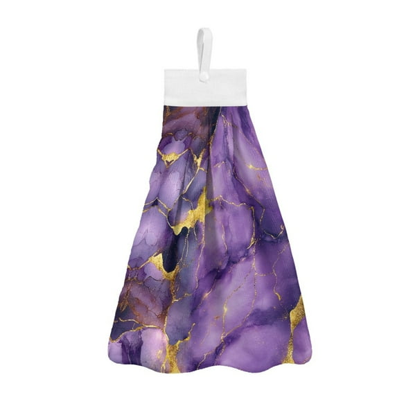 ZIATUBLE Purple Hand Tie Towel Marble Stripes Hanging Kitchen Dish Towel with Hanging Loop Bathroom Hand Bath Towel Machine Washable Hanging Dual-Purpose Hand Towel Dish Cloth