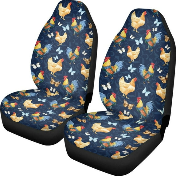 ZIATUBLE Rooster Butterfly Car Seat Covers Full Set of 2 Anti-Scratch High Bucket Seat Protector Universal Fit Cars Sedan SUV Automotive Interior Accessories Stretch Vehicle Bucket Seat Cover