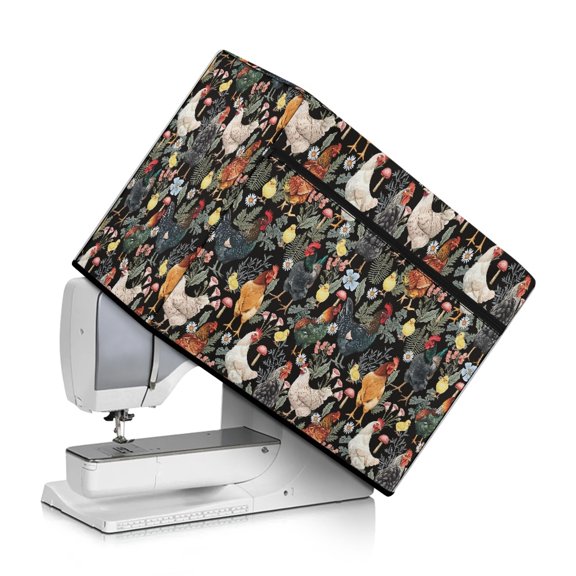 ZIATUBLE Rooster Dust Cover for Sewing Machine Flower Pattern Sewing Machine Protect Cover Washable Sewing Machine Protector Cover with Storage Pocket and Carrying Handle Home Decor
