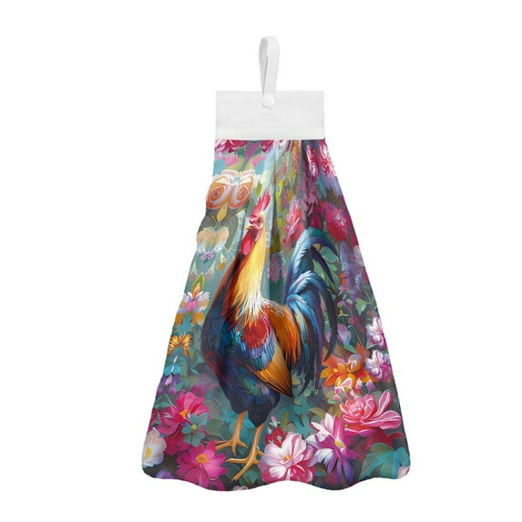 ZIATUBLE Rooster Flower Hanging Kitchen Dish Towel Absorbent Bathroom Hand Towels Easy to Clean Kitchen Hand Towels Set of 3 Decorative Dish Cloths Towel Fast Drying Kitchen Hanging Towels