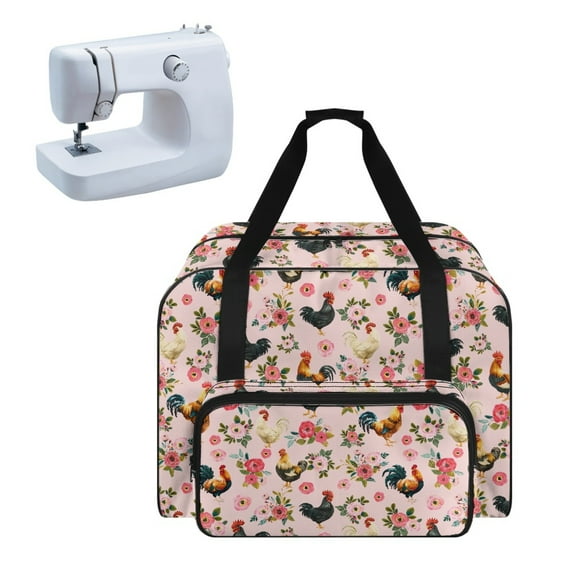 ZIATUBLE Rooster Sewing Machine Storage Bags Flower Carrying Travel Storage Universal Carrying and Storage Sewing Machine Case Easy to Clean Portable Sewing Machine Handbag