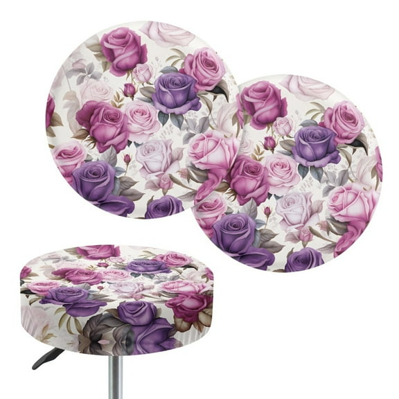 ZIATUBLE Rose Round Stool Dust Covers 2 Pack Foldable Bar Stool Slipcovers Chair Covers with Elastic Bottom Round Stool Covers with Padding Size M Polyester Round Stool Slipcover