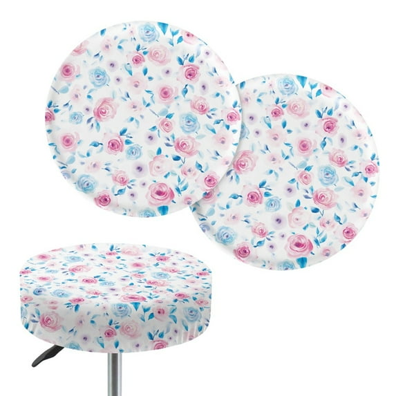 ZIATUBLE Roses Bar Stool Chair Covers 12-14 Inch Polyester Round Stool Slipcover Comfortable Round Stool Cover Cushion Pack of 2 Lightweight Padded Bar Stool Covers Round