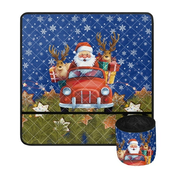ZIATUBLE Santa Claus Sewing Machine Pad Organizer with Small Cylinder Snowflakes Deer Sewing Machine Pad for Table with Removable Storage Bag Stain Resistant Table Pad for Xmas Decor