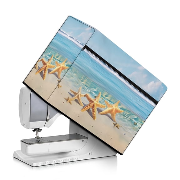 ZIATUBLE Sea Beach Sewing Machine Cover Dust Cover Starfish Sewing Machine Protect Cover Foldable Protective Cover with Tote Handle and Pocket Compatible Most Sewing Machine