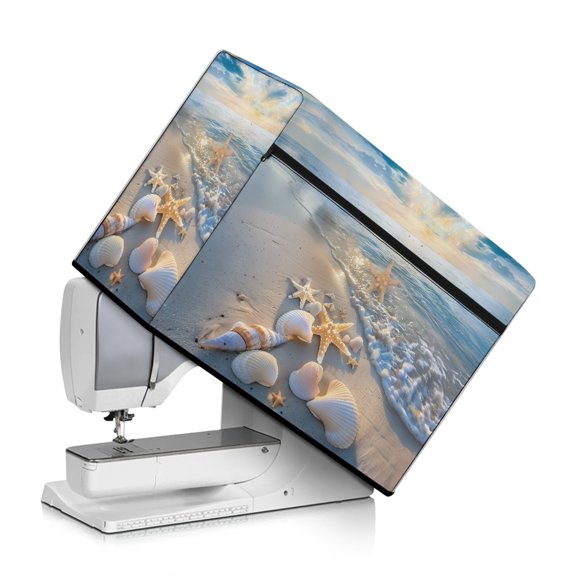 ZIATUBLE Sea Beach Sewing Machine Protect Cover Starfish Dust Cover for Sewing Machine Soft Sewing Machine Protector Cover with Storage Pocket and Carrying Handle Home Indoor