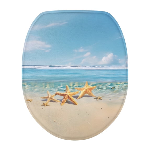 ZIATUBLE Sea Beach Toilet Lid Dust Cover Starfish Toilet Lid Covers for Bathroom Elongated Toilet Seat Cover Protector Universal Toilet Seat Covers Washable Decorative Covers