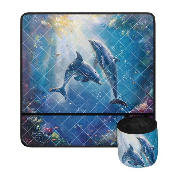 ZIATUBLE Sea Dolphins Sewing Machine Cross Stitching Mat Protective Mat for Standard Household Sewing Machines Water Resistant Sewing Machine Pad Organizer with Small Cylinder