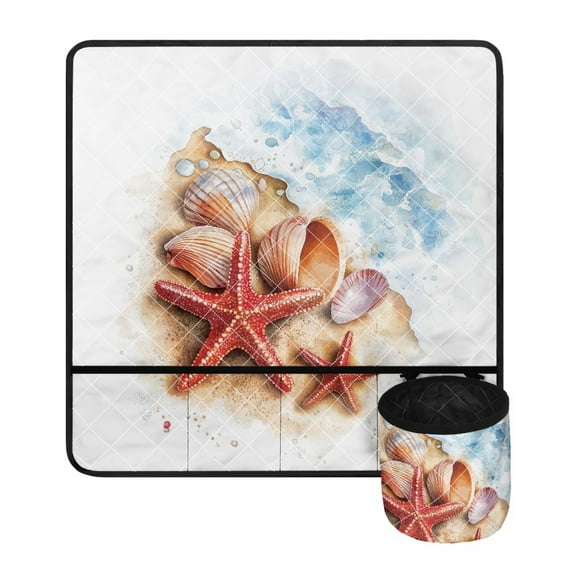 ZIATUBLE Sea Starfish Sewing Machine Pad Organizer with Small Cylinder Shells Sewing Machine Cross Stitching Mat Protective Mat for Standard Household Sewing Machines Home Decor