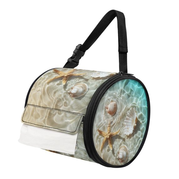 ZIATUBLE Sea Starfish Storage Organizer Shells Portable Padded Storage with Adjustable Strap Hanging Tissue Paper Holder Foldable Hanging Tissue Paper Dispenser Case Home Decor