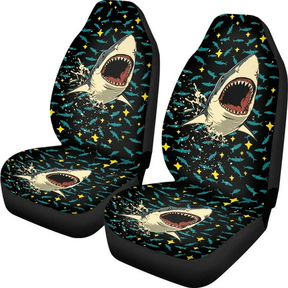 ZIATUBLE Sharks Fish Print Front Auto Seat Cover 2 Piece Soft Interior Vehicle Seat Protectors Easy to Install High Back Bucket Seat Covers Car Interior Accessories Universal Fit Cars Sedan SUV