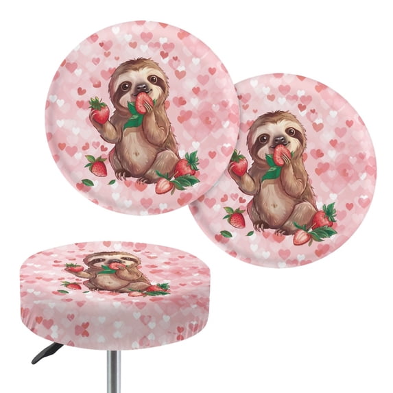 ZIATUBLE Sloth Strawberry Bar Stool Cover Slipcovers Washable Chairs Decorative Cover Size M Removable Stool Cushion Slipcovers for Chairs Set of 2 for Home Office Bar Coffee Shop