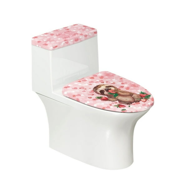 ZIATUBLE Sloth Toilet Tank Cover Set Strawberry Toilet Lid Cover Set Round 2 Piece Set with Toilet Lid Cover Machine Washable Seat Covers Fits Most Toilet Tanks and Lids Home Decor