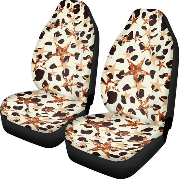 ZIATUBLE Starry Cow Print Front Seat Covers Anti Slip High Back Bucket Seat Covers Universal Fit for SUV Sedan Van 2 Piece Auto Interior Seat Protector for Women Car Decor Accessories