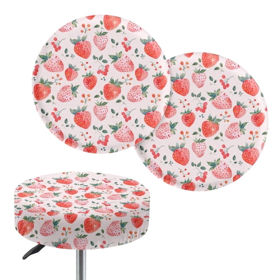 ZIATUBLE Strawberry Stool Covers Cushion Anti Slip Bar Stool Covers Round Easy to Install Stool Chair Covers Set of 2 Washable Chair Seat Slipcover 14"-16" for Bar Restaurant Office