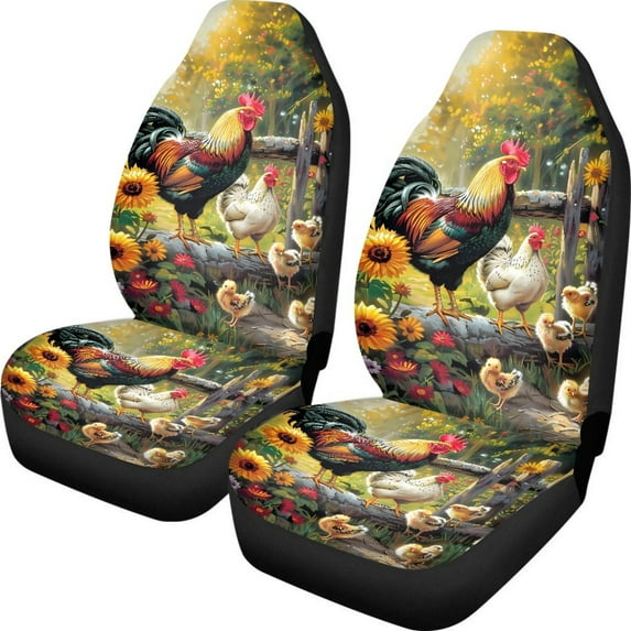 ZIATUBLE Sunflower Cock Car Seat Covers Sets 2 Pcs Stretchy Car Bucket Seats Protector Auto Bucket Seat Cover Car Accessories for Interior Decor Stylish Front Cushion Covers for Trucks Van SUV