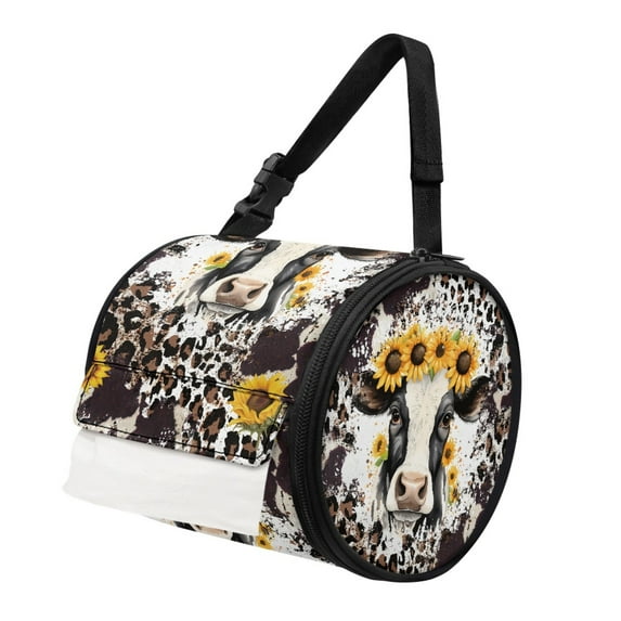 ZIATUBLE Sunflower Cow Hanging Paper Towel Case Leopard Print Toilet Paper Holder with Adjustable Strap Paper Pouch Storage Kitchen Paper Towel Holder Organizer Decor Accessories