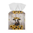 thumbnail image 1 of ZIATUBLE Sunflower Cow Leather Tissue Box Cover Wooden Butterfly Square Tissue Box Holder for Car Reusable Cube Tissue Organizer Decorative Tissue Box Cover Case for Home, 1 of 1