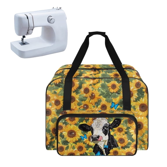 ZIATUBLE Sunflower Cow Organizer with Zipper Butterfly Portable Padded Storage with 4 Bottom Rubber Pads Portable Sewing Machine Handbag Reusable Sewing Machine Organizer and Storage