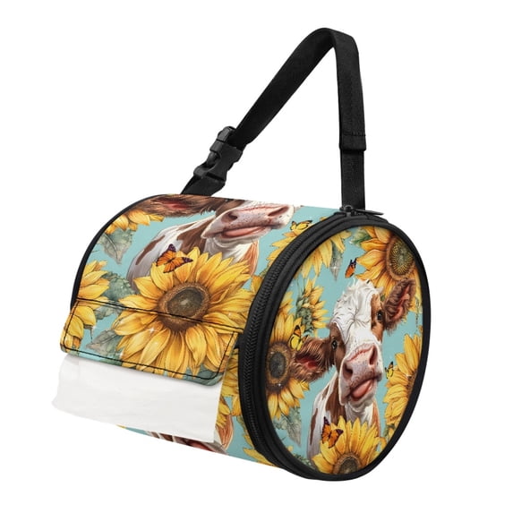 ZIATUBLE Sunflower Cow Paper Towel Storage Case Butterfly Travel Hanging Tissue Box with Adjustable Strap Paper Towel Hanging Organizer Washable Camping Toilet Paper Holder Outdoor