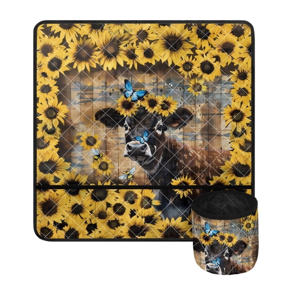 ZIATUBLE Sunflower Cow Sewing Machine Pad with Pockets Wooden Butterfly Sewing Machine Overlocker Serger Protective Table Mat Easy to Clean Sewing Machine Mat Reduce Vibration