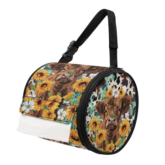 ZIATUBLE Sunflower Cow Toilet Paper Dispenser Cow Print Hanging Paper Towel Holder with Smooth Zipper Roll Paper Towel Storage Case Reusable Paper Pouches for Easy Storage and Carrying