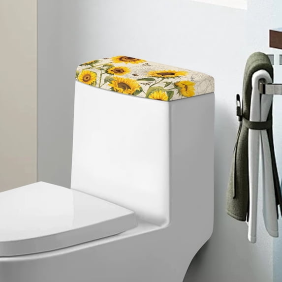ZIATUBLE Sunflower Dragonfly Toilet Tank Top Cover Dustproof Toilet Protective Cover with Elastic Bottom Toilet Top Cover Tank Lid Easy to Install Toilet Tank Lid Covers for Bathroom