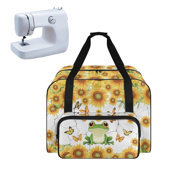 ZIATUBLE Sunflower Frog Sewing Machine Bag Case Butterfly Sewing Machine Organizer and Storage Lightweight Carry Case with Storage Pockets and Handles Fits Most Sewing Machines
