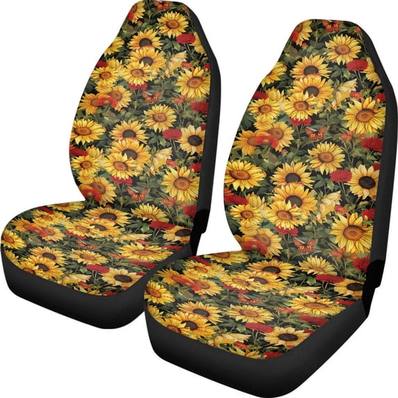 ZIATUBLE Sunflower Front Auto Seat Cover Stretch Vehicle Seat Protector Car Covers Pack of 2 Car Accessories for Interior Decor Bucket Seats Protector Covers Fit for Cars SUV Truck Sedan