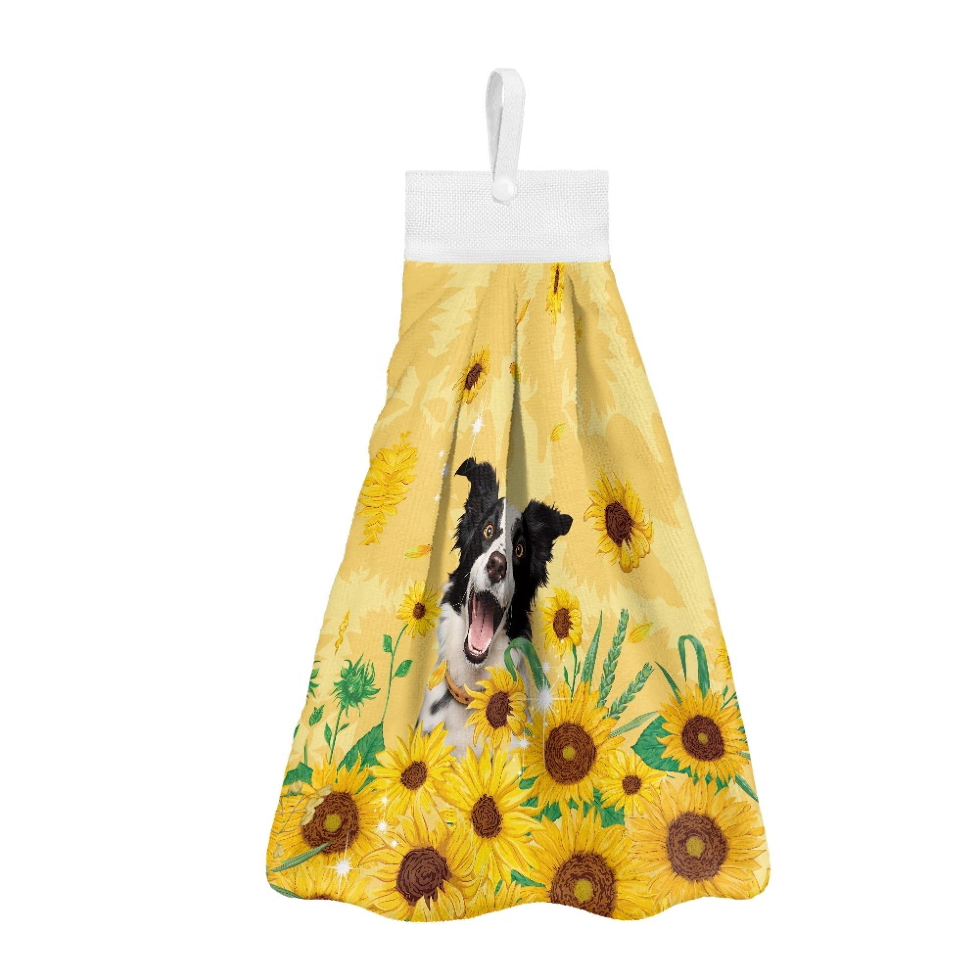 ZIATUBLE Sunflower Hand Drying Towels Border Collie Hanging Kitchen Dish Towel Absorbent Bathroom Hand Bath Towel 3 Pcs Easy to Install Dish Towel Hand Towels Dish Cloth Decor Accessories
