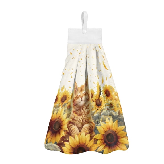 ZIATUBLE Sunflower Hanging Hand Towels Cute Cat Towels for Kitchen Cleaning Hanging Dual-Purpose Hand Towel Machine Washable Hand Towels for Bathroom with Loop Home Decor