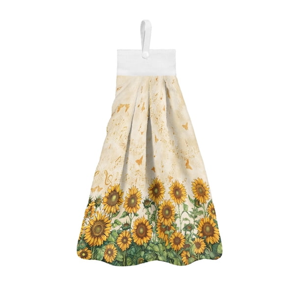 ZIATUBLE Sunflower Hanging Kitchen Dish Towel Music Hanging Hand Dry Towels Lightweight Hand Towels for Bathroom Easy to Clean Towels for Kitchen Cleaning Accessories Indoor