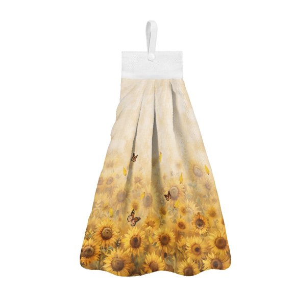 ZIATUBLE Sunflower Hanging Kitchen Towel Butterfly Hand Towels with Hanging Loops Hand Towels for Bathroom with Loop Set 2 Pack Fast Drying Kitchen Hand Towels Washable Bathroom Hand Bath Towel