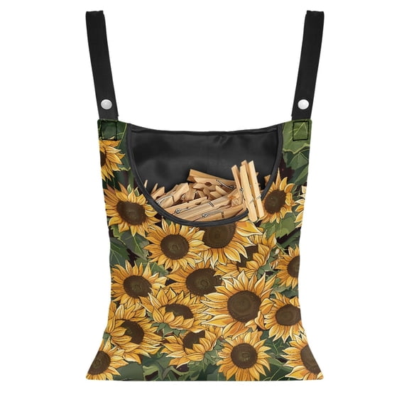 ZIATUBLE Sunflower Hanging Storage Organizer Washable Hanging Clothespin Bag Pack of 2 with Two Snap Buttons Hanging Clothes Pins Bag Holder Outdoor Elastic Clothes Pin Bag for Outside