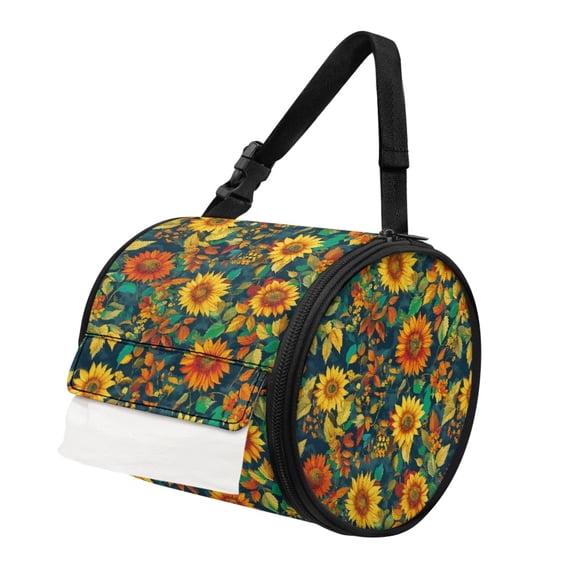ZIATUBLE Sunflower Hanging Tissue Paper Holder Foldable Paper Towel Dispenser Kitchen Paper Towel Storage Organizer Stain Resistant Camping Roll Paper Storage Bag Outdoor