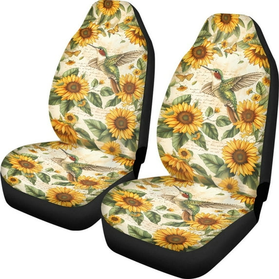 ZIATUBLE Sunflower Hummingbird Car Front Seat Covers Set 2 Packs Universal Fit for SUV Sedan Van Dust Resistant Vehicle Seat Cover Protectors Auto Interior Accessory for Women Men