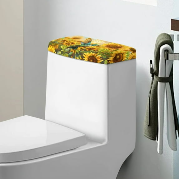 ZIATUBLE Sunflower Hummingbird Toilet Tank Dust Cover Standard Toilet Tank Cover with Elastic Bottom Toilet Cover Lid Protective Cover Fit Different Sizes of Toilet Tank