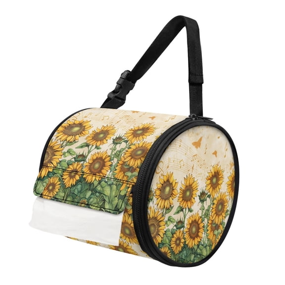 ZIATUBLE Sunflower Music Dispenser Tissue Holder Foldable Tissue Paper Dispenser Organizer Washable Roll Paper Storage Bag with Smooth Zipper Paper Pouch Organizer for Outdoor