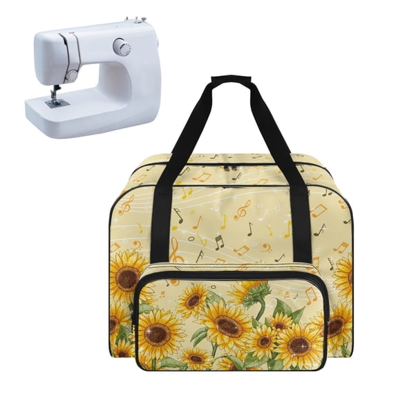 ZIATUBLE Sunflower Music Sewing Machine Storage Case with Zippers Portable Cover Tote Bag Lightweight Sewing Machine Case and Organizer Easy to Clean Sewing Machine Cases and Totes