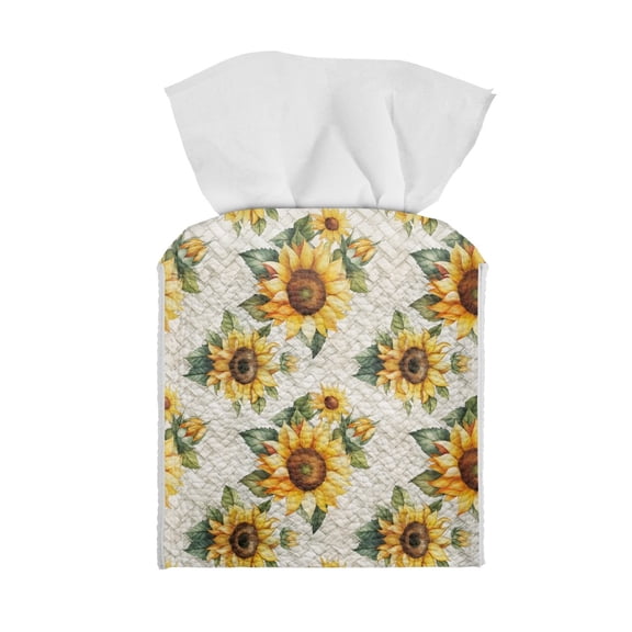 ZIATUBLE Sunflower PU Leather Square Tissue Box Holder Rectangular Tissue Boxes Covers Reusable Tissue Pouch Wear Resistant Facial Paper Organizer Dispenser Tissue Box Container