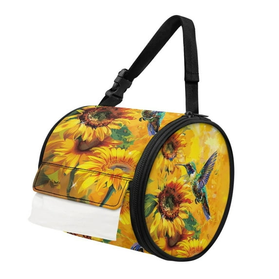 ZIATUBLE Sunflower Paper Dust Cover Case Hummingbird Tissue Roll Hanging Cover Reusable Paper Towel Roll Storage Organizer Reusable Tissue Case Storage Bag Accessories Decoration