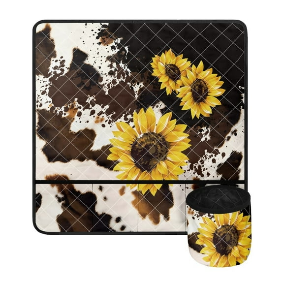 ZIATUBLE Sunflower Sewing Machine Pad Organizer Cow Print Overlocker Serger Scrap Trim Catcher and Pad Waterproof Sewing Machine Pad for Table with Removable Storage Bag Home Decor