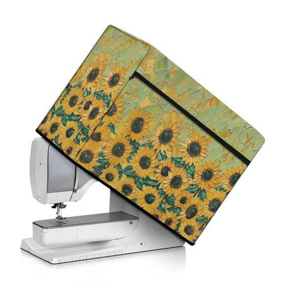 ZIATUBLE Sunflower Sewing Machine Protective Dust Cover Oil Painting Dust Cover for Sewing Machine Dustproof Sewing Machine Protective Dust Cover with Pockets Fits Most Sewing Machines