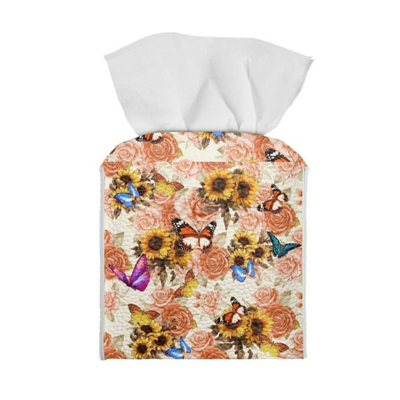 ZIATUBLE Sunflower Square Tissue Box Cover PU Leather Butterfly Tissue Boxes Rectangle Tissue Box Holder with Storage Decorative Facial Paper Organizer Dispenser Home Decor